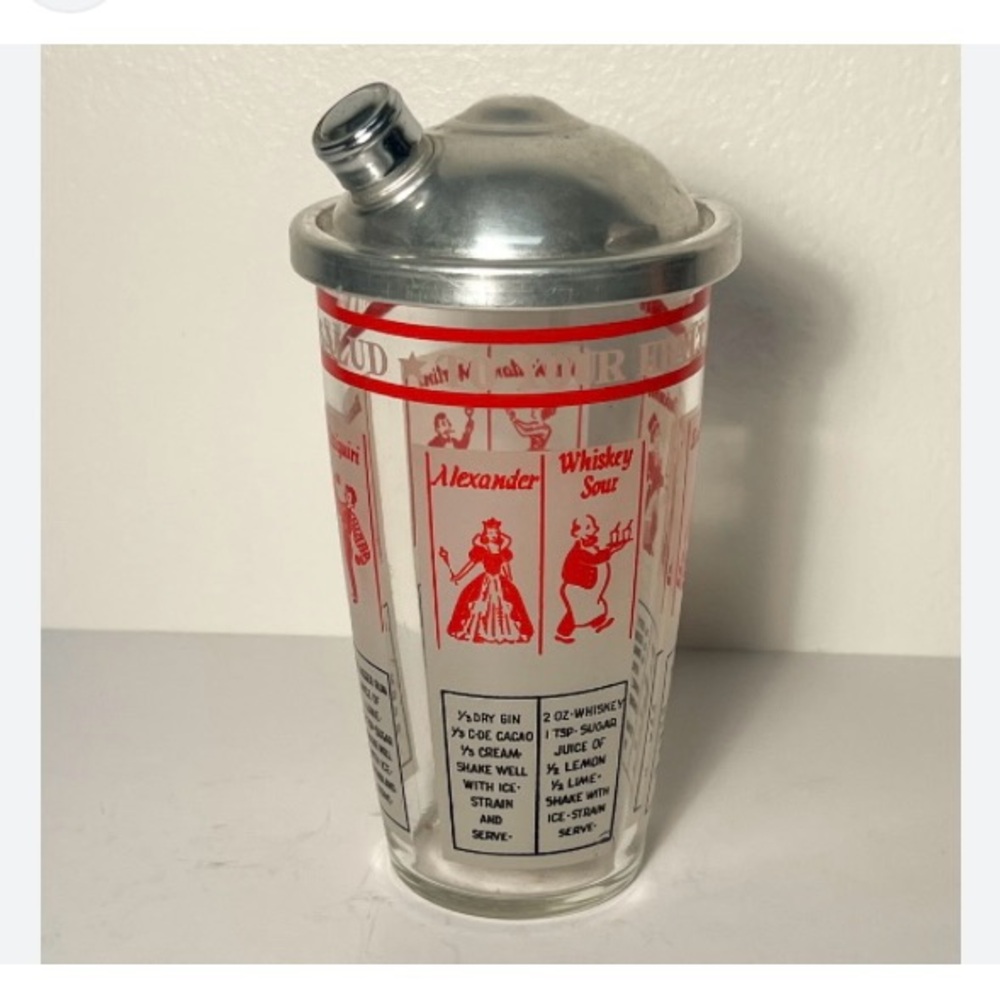 Vintage Cocktail Shaker with Silver Lid MCM. 1950s